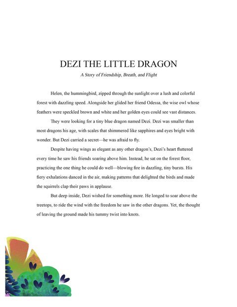 Dezi the Little Dragon story intro page